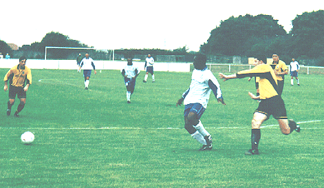 Danny Clarke in flight at Basildon United (pic by Pete Coath).