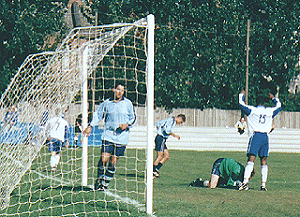 Ambrose Idaewor gets a shoeshine from the Manor keeper (pic by Pete Coath).